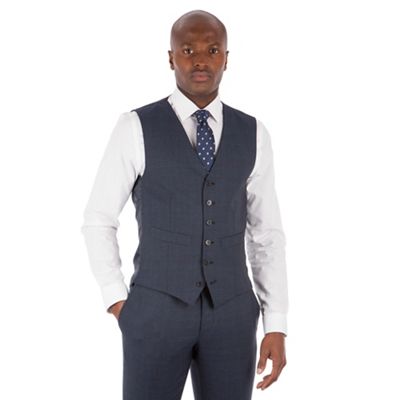 Hammond & Co. by Patrick Grant Navy tonal check 6 button tailored fit suit waistcoat